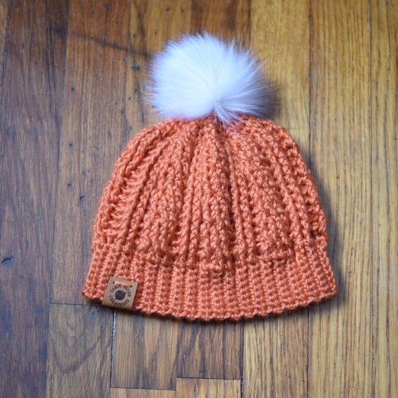 Crocheted Hand-made Cable Knit Orange Hat - Picture 6 of 6